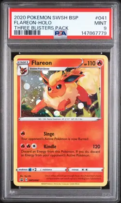 PSA 9 Flareon-Holo 041 Three Blisters Pack Pokemon 2020 Swsh Black Star Promo - Image 1