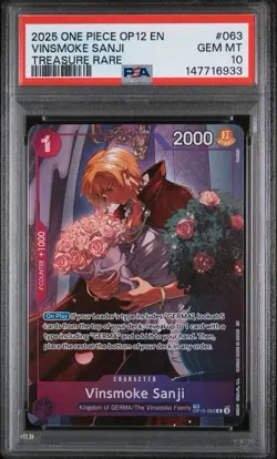 2025 ONE PIECE OP12-LEGACY OF THE MASTER TREASURE RARE VINSMOKE SANJI PSA 10 - Image 1