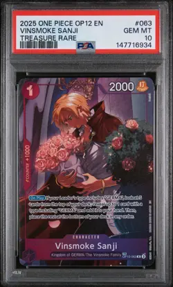 2025 ONE PIECE OP12-LEGACY OF THE MASTER TREASURE RARE VINSMOKE SANJI PSA 10 - Image 1