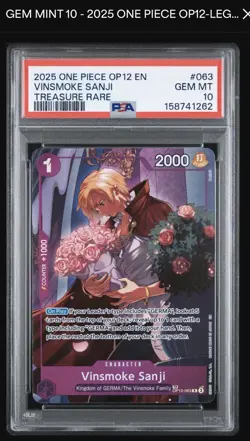 PSA 10 VINSMOKE SANJI ONE PIECE OP12 LEGACY OF THE MASTER TREASURE RARE OP10-063 - Image 1