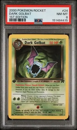 -2000 POKEMON ROCKET 1ST EDITION #24 DARK GOLBAT PSA 8 - Image 1