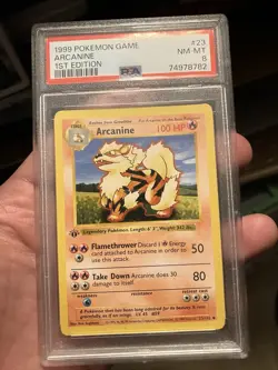 Pokemon TCG Arcanine Base Set, 1st Edition Uncommon Card 23/102 PSA 8 - Image 1