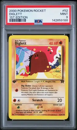 2000 POKEMON ROCKET #52 DIGLETT 1ST EDITION PSA MINT 9 - Image 1