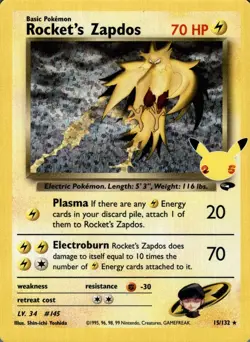 Rocket's Zapdos 15/132 holo Celebrations: Classic Collection Pokemon NM - Image 1