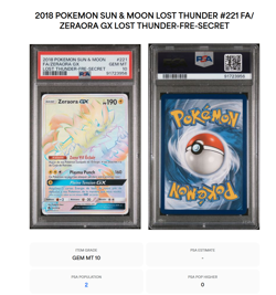 Carte Pokemon Zeraora GX 221/214 PSA 10 POP 2 Rainbow Tonerre Perdu Soleil Lune - Image 3