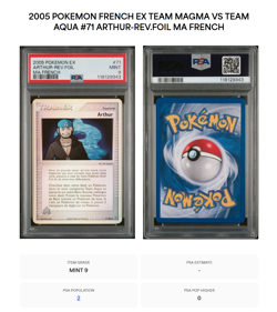 Carte Pokemon Arthur 71/95 Reverse PSA 9 POP 2 EX Tatm Team Aqua Team Magma - Image 3