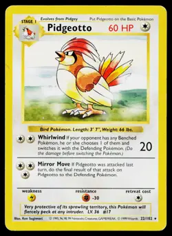 Pidgeotto 22/102 Rare Base Set Shadowless Pokemon Near Mint - Image 1