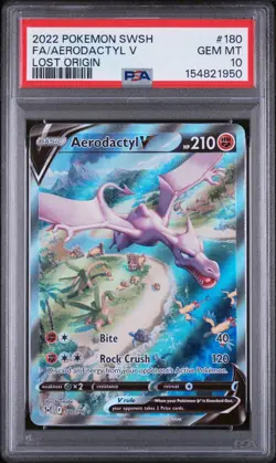 PSA 10 GEM MINT Aerodactyl V 180/196 Lost Origin Alternate Art Holo Pokemon Card - Image 1