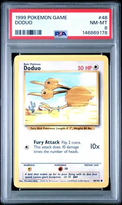1999 POKEMON BASE SET UNLIMITED #48 DODUO PSA 8 - Image 1