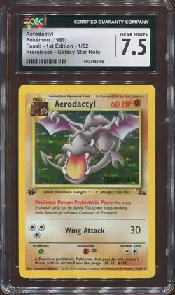Aerodactyl Pokemon Fossil 1st Edition PRERELEASE 1/62 GALAXY STAR HOLO CGC 7.5 - Image 1