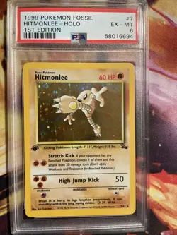 PSA 6 Hitmonlee Holo 7/62 1st Edition Fossil 1999 Pokemon Card - Image 1