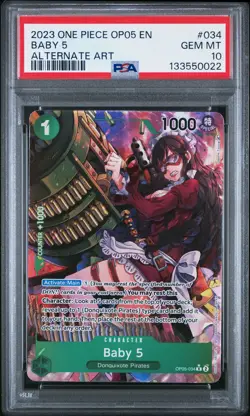 2023 ONE PIECE OP05-AWAKENING OF THE NEW ERA ALTERNATE ART #034 BABY 5 PSA 10 - Image 1