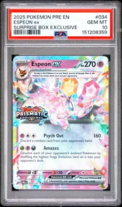 PSA 10 Pokemon Prismatic Evolutions Espeon EX #34 Stamped Surprise Box PSA10 - Image 1