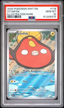 2025 POKEMON WHT EN-WHITE FLARE ILLUSTRATION RARE #118 STUNFISK PSA 10 POP 39 🐡 - Image 1