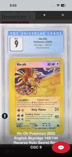 2003 Pokemon Skyridge Ho-Oh 149/144 Reverse Holo Secret Rare - CGC 9 - Image 1