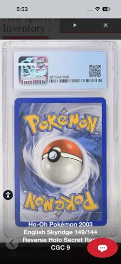 2003 Pokemon Skyridge Ho-Oh 149/144 Reverse Holo Secret Rare - CGC 9 - Image 2