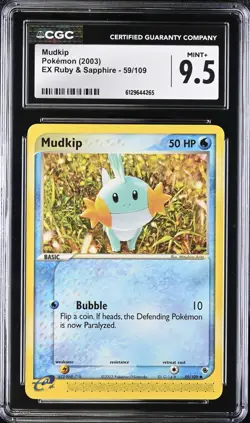 CGC 9.5 MINT + Mudkip 59/109 Ex Ruby & Sapphire Vintage 2003 Pokemon Card - Image 1