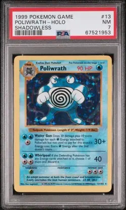 1999 Pokemon Game #13 SHADOWLESS POLIWRATH - Holo PSA 7 NM - Image 1
