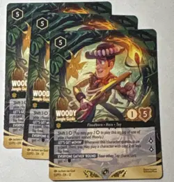 Disney Lorcana Floodborn Woody, Jungle Guide 53/P3 Participation Promo x3 - Image 1