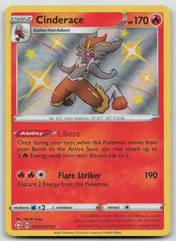 Pokemon Cinderace SV017/SV122 Shining Fates Shiny Vault Shiny Rare Holo NM - Image 1