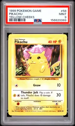 1999 Pokemon Game #58 Pikachu Yellow Cheeks PSA 9 - Image 1