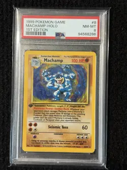 1999 POKEMON BASE SET 1ST EDITION #8 MACHAMP-HOLO PSA 8 TCG - Image 1