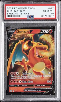 2022 POKEMON SWORD & SHIELD BRILLIANT STARS #017 CHARIZARD V PSA 10 - Image 1