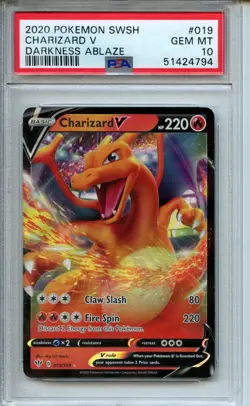 2020 Pokemon Sword & Shield Darkness Ablaze #019 Charizard V PSA 10 - Image 1
