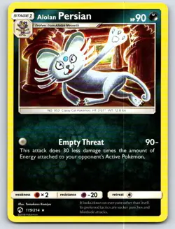 Alolan Persian 119/214 Rare Lost Thunder NM Pokemon TCG - Image 1