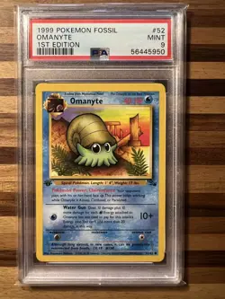 PSA 1999 Pokemon Card Fossil Omanyte 1st Edition #52 Mint 9 - Image 1