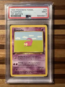 1999 Pokemon Fossil 1st Edition Slowpoke PSA 9 Common Card #55/62 Mint - Image 1