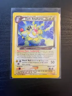 2000 Pokemon Neo Destiny Dark Ampharos 1/105 Holo Rare MP WOTC Vintage SWIRL - Image 1