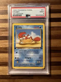 Pokemon 1999 Krabby 1st Edition Fossil 51/62 Common PSA 9 Mint - Image 1
