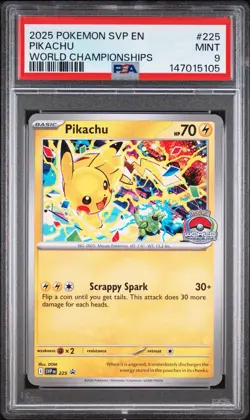 PSA 9 MINT 2025 Pokemon World Championships PIKACHU #225 Promo - Image 1