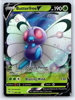 Butterfree V 001/189 Holo V Rare Darkness Ablaze Pokemon Holo Lightly Played - Image 1