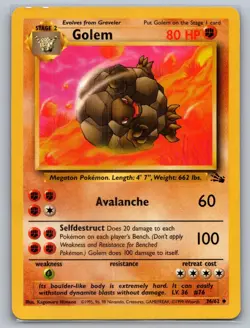 Golem 36/62 Uncommon Fossil Pokemon Unlimited Lightly Played - Image 1