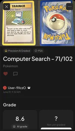 Pokemon Computer Search Base Set Shadowless Unlimited 71/102 AI Graded NM - Image 5