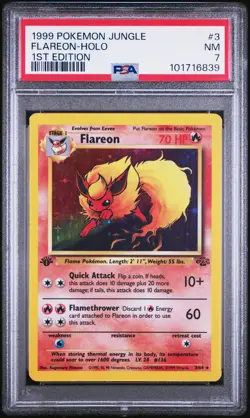 1999 POKEMON JUNGLE 1ST EDITION #3 FLAREON-HOLO PSA 7 - Image 1