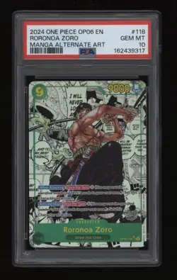 2024 Roronoa Zoro PSA 10 One Piece OP06 English MANGA Alternate Art #118 *NICE* - Image 1