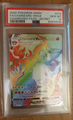 2020 Pokemon SWSH FA Charizard VMAX Champion's Path - Secret #074/073 PSA 10 - Image 1