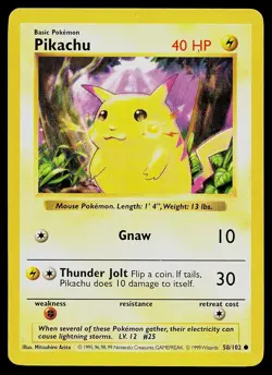 Pokemon Card - Pikachu Base Set Shadowless 58/102 Unlimited Common - Image 1
