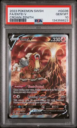 2023 POKEMON SWORD & SHIELD CROWN ZENITH #GG36 FULL ART/ENTEI V PSA 10 - Image 1