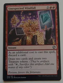 MTG Unexpected Windfall AFR 164 Common Red Instant Draw Treasure LP - Image 1