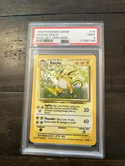 1999 POKEMON BASE SET UNLIMITED #14 RAICHU-HOLO PSA 9 - Image 1