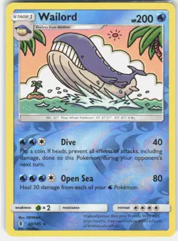 Wailord 30/145 Rare Guardians Rising Pokemon Reverse Holo Near Mint - Image 1