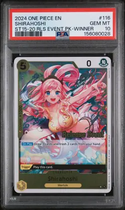 2024 ONE PIECE ST15-20 RELEASE EVENT PACK WINNER #116 SHIRAHOSHI PSA 10 - Image 1