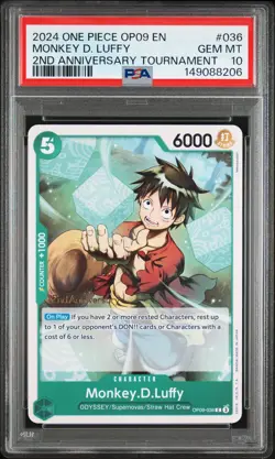 2024 ONE PIECE OP09-EMPERORS IN THE NEW WORLD #036 MONKEY D. LUFFY PSA 10 - Image 1