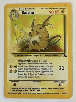 Raichu 14/62 Fossil Set Rare Holo Vintage Pokemon TCG Card HP - Image 1