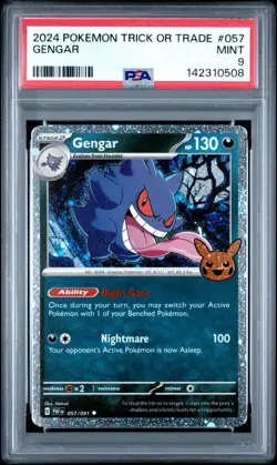 Gengar 057 Pokemon 2024 Trick or Trade Stamped Cosmos Holo PSA 9 MINT Card - Image 1