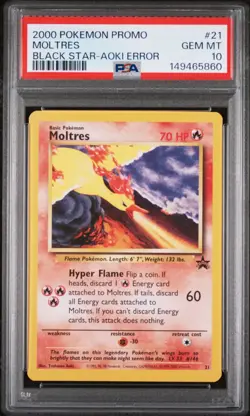 Pokemon 2000 Black Star Promo Moltres 21 Aoki Error FRESH GRADE PSA 10 GEM MINT - Image 1
